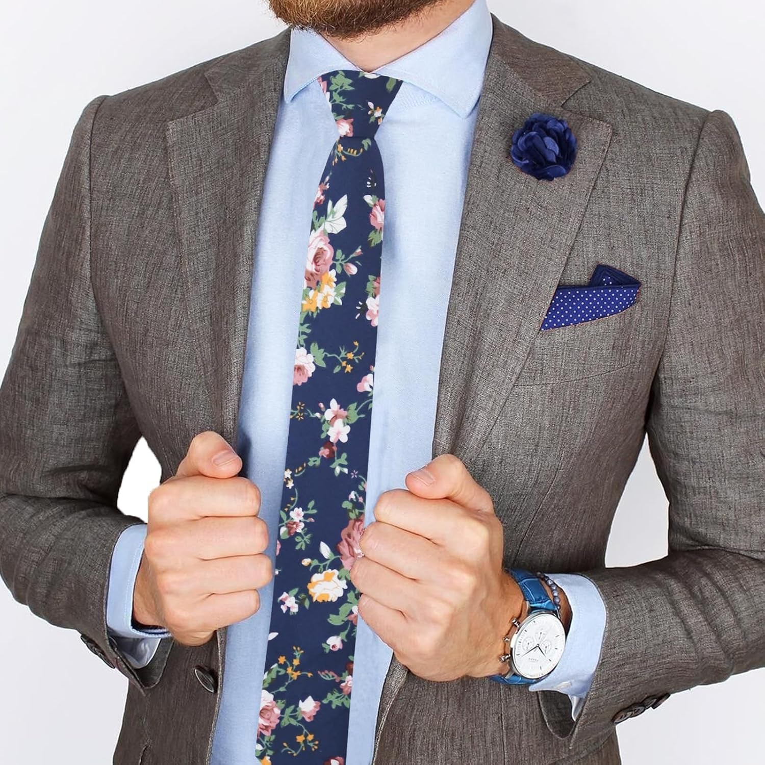 Men'S Cotton Printed Floral Neck Tie Skinny Tie