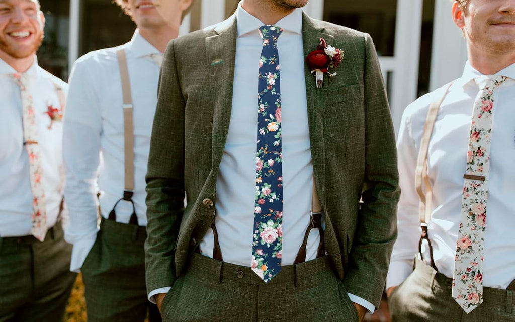 Men'S Cotton Printed Floral Neck Tie Skinny Tie