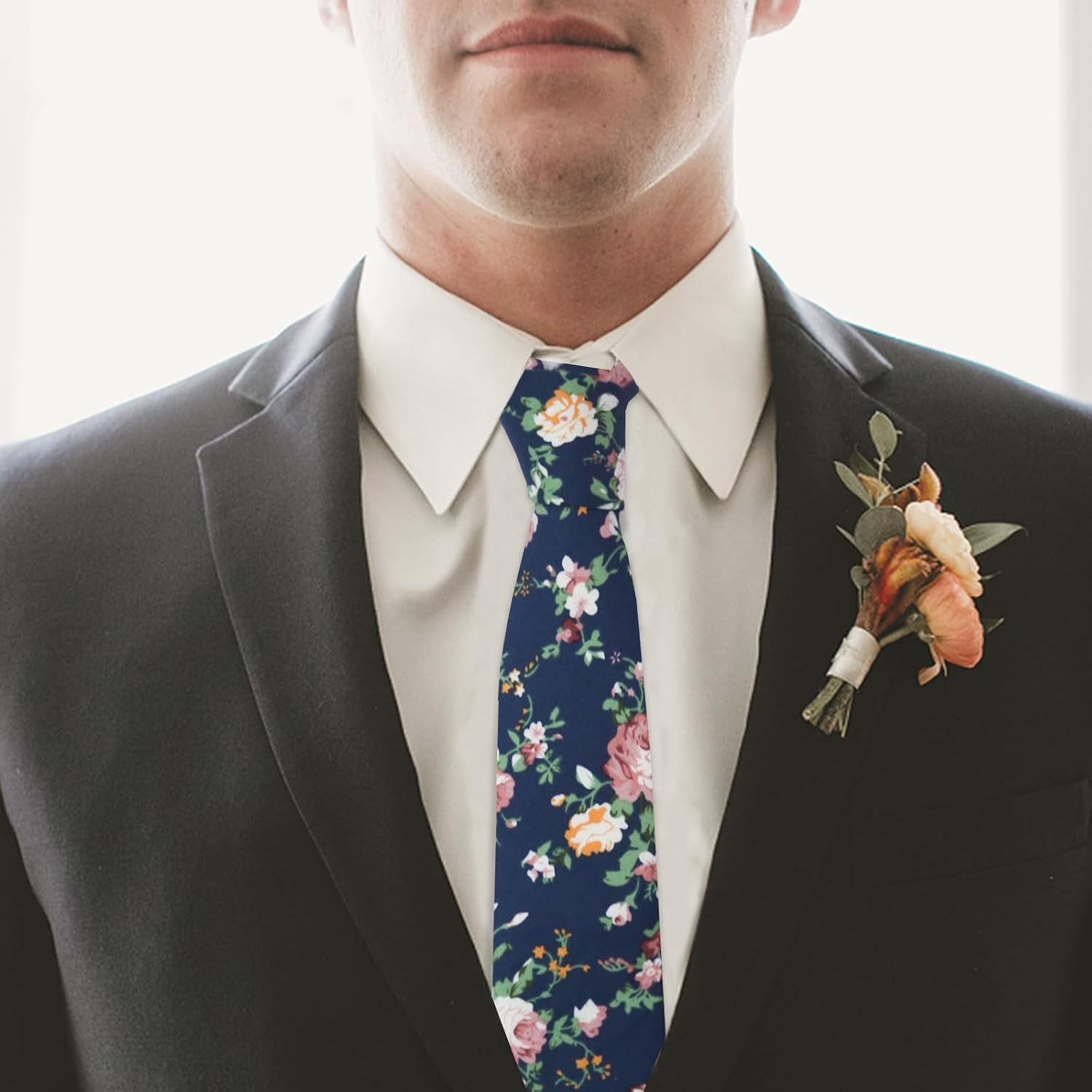 Men'S Cotton Printed Floral Neck Tie Skinny Tie