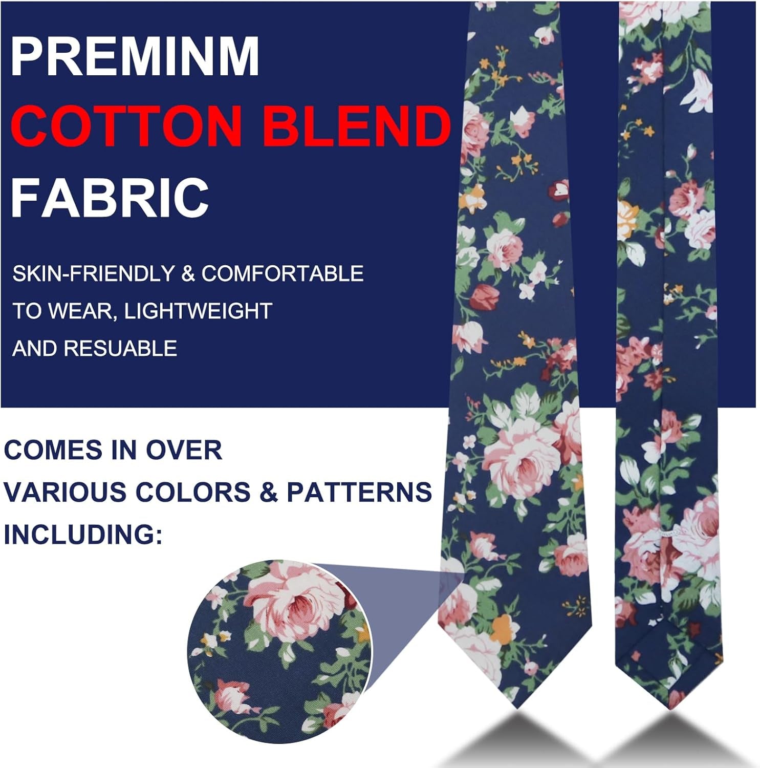 Men'S Cotton Printed Floral Neck Tie Skinny Tie