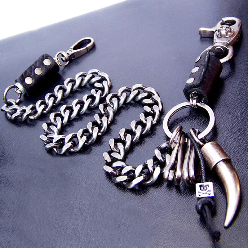 Men'S Strong Leash Heavy Horn Metal Wallet Chains Biker Trucker Jean Key Chain